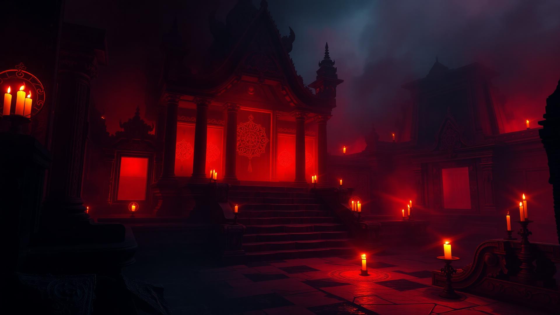 神秘東方寺廟與紅燭